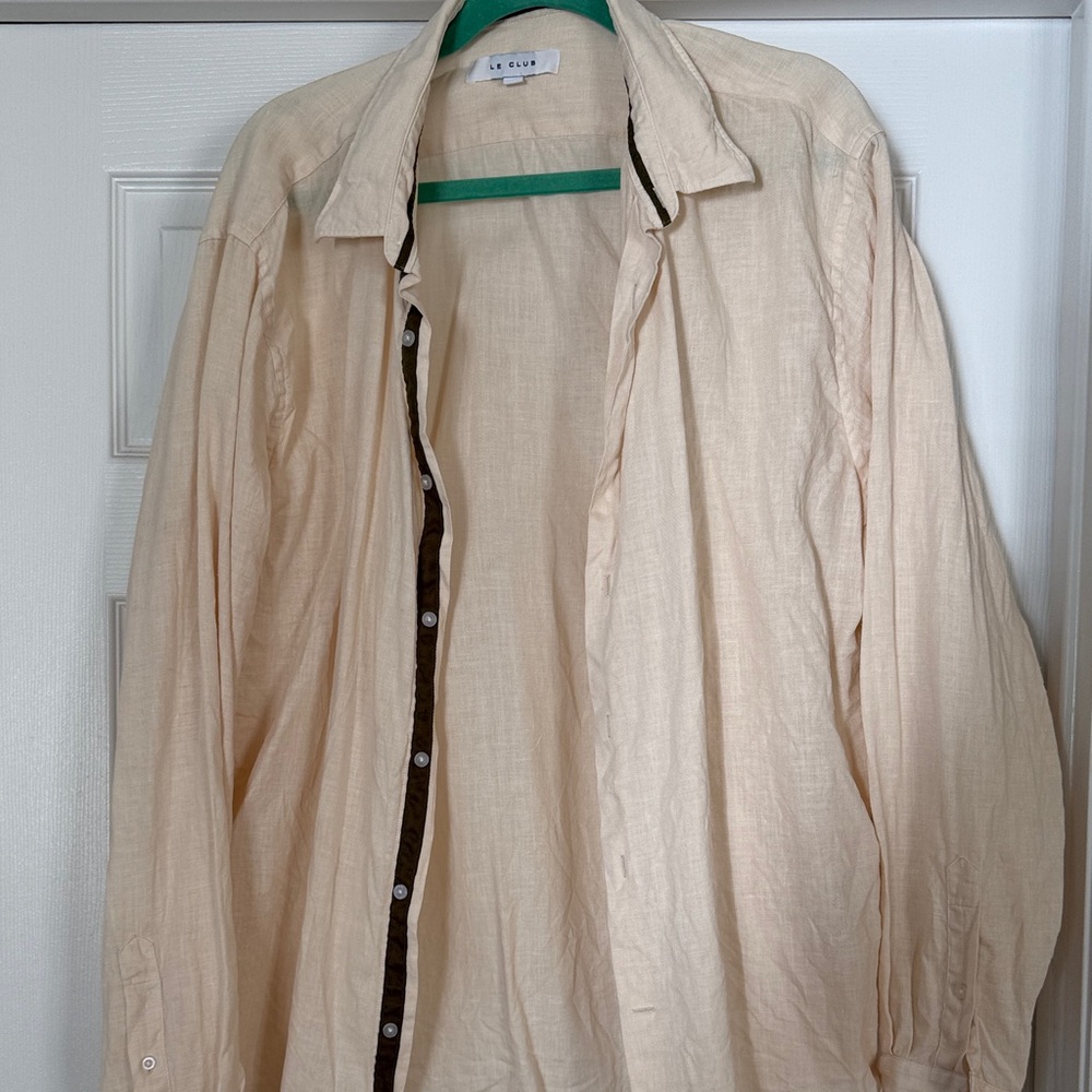 Men’s linen Beige Button-Up Shirt
